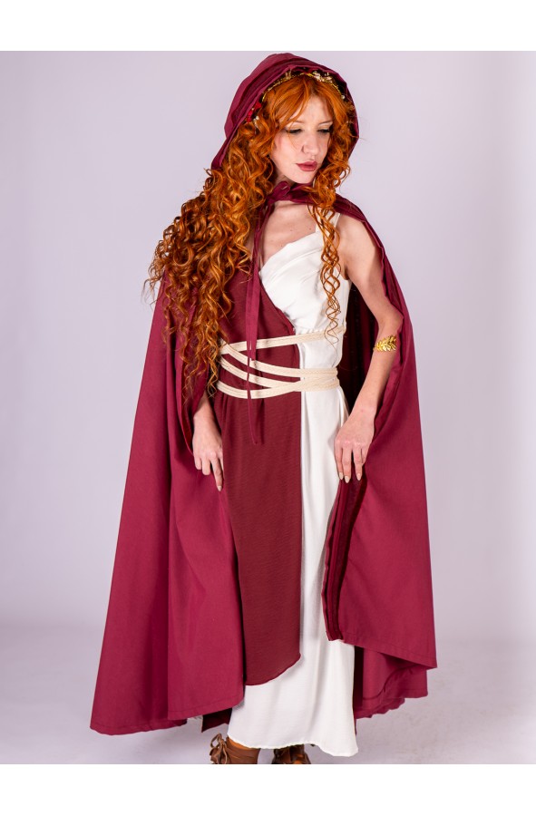 Vestido romano blanco y burdeos con...