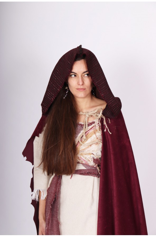 Maroon Celtic hooded cloak