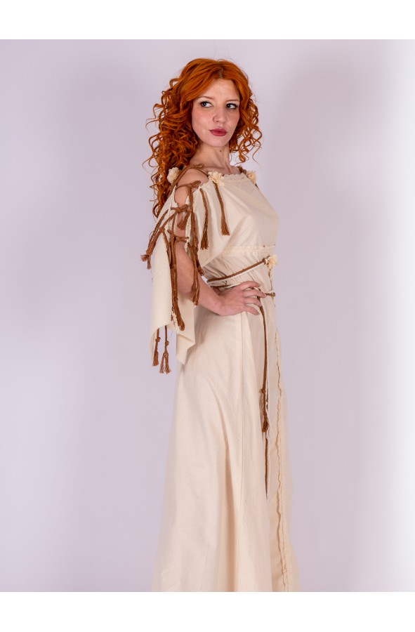 Vestido Medieval Largo en Color Crudo...
