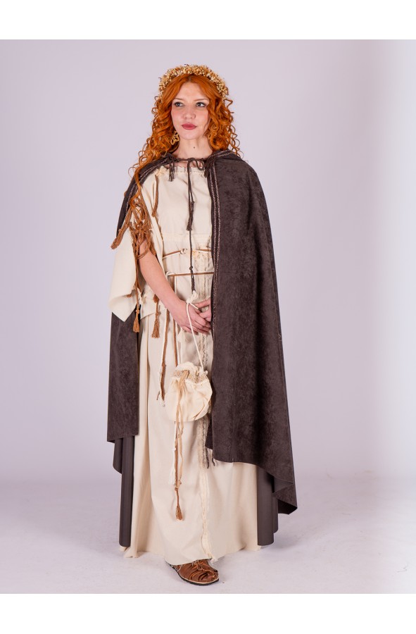 Suede Hooded Cape for a Rustic Roman...