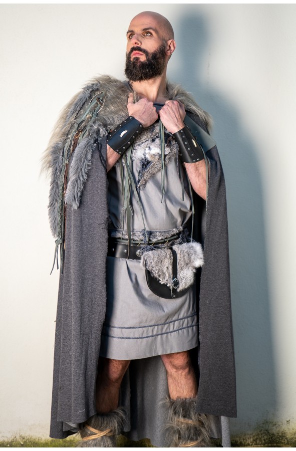 Grey Cloak with Long Vegan Fur and...