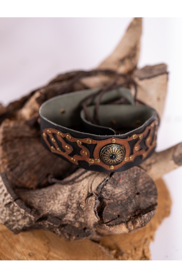 Black and Brown Leather Belt with...