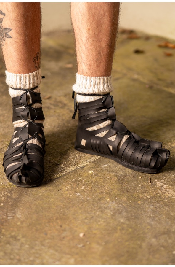 Handcrafted Black Roman Footwear:...